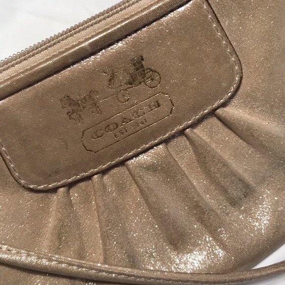 Authentic Coach Wristlet Bag, Beige Sparkly, Gold hardware, dust bag included - Picture 9 of 9